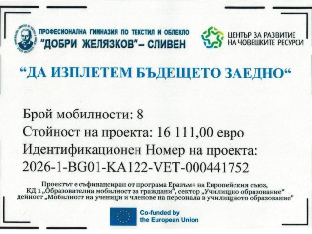 Програма Еразъм+ „Да изплетем бъдещето заедно“